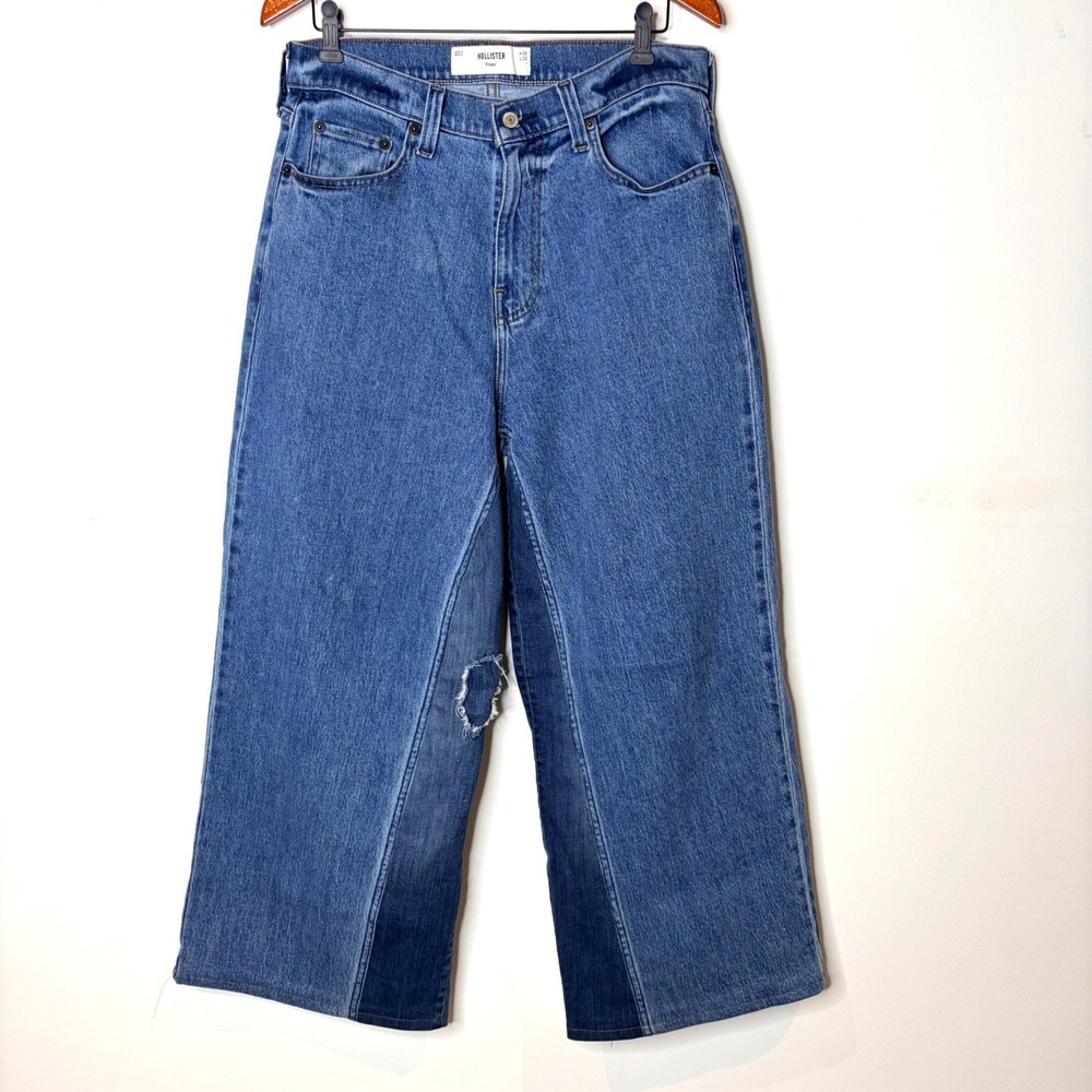 Hollister Extra Baggy Jeans Mens 30 Blue Excellent Two-Tone Paneled Distressed